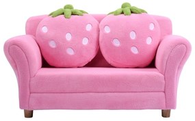 Sofá infantil com almofadas Poltrona macia Desenho Morango 90x55x48cm Rosa