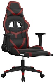 Cadeira gaming massagem + apoio couro art. preto/vermelho tinto