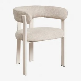 Cadeira De Jantar Com Braços Estofada E Em Ferro Jolie Gardénia Branco & Bouclé Bege Creme - Sklum