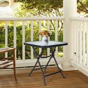 Mesa para jardim quadrada de 46,5 cm com estrutura resistente à ferrugem e tampo de vidro temperado para piscina e varanda jardim Preto