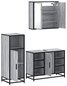 3 pcs Conjunto móveis casa de banho madeira proc. cinza sonoma