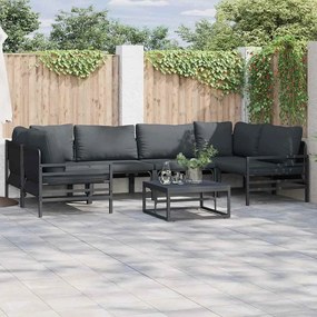 vidaXL Conjunto de Sofá de Jardim com almofada 7 pcs Preto Aço