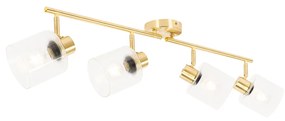 Candeeiro de teto spot dourado com vidro 4 luzes ajustáveis - Laura Art Deco