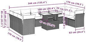 11 pcs conjunto sofás de jardim c/ almofadões vime PE preto