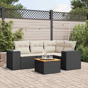5 pcs conjunto sofás de jardim com almofadões vime PE preto