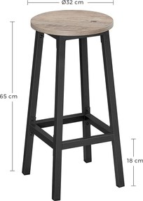 Conjunto de 2 bancos de bar 32 x 65 cm (Ø x H) greige-preto