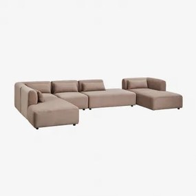 Sofá Modular Chaise Longue Direito De 5 Peças Com Duplo Divã Fogler Bombazina Castanho Camel - Sklum