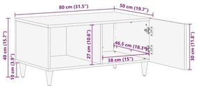 Mesa centro cinzento claro 80x50x40 cm madeira mangueira maciça