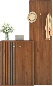 Móvel de entrada compacto com sapateira, varão para cabides, ganchos e prateleiras ajustáveis, 115x38,5x191,5 cm, Cor natural| AOSOM Portugal