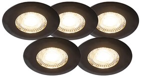 LED Conjunto de 5 focos embutidos pretos 3 passos reguláveis - Ulo Moderno