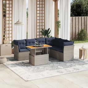 vidaXL 7 pcs conjunto sofás p/ jardim c/ almofadões vime PE cinzento