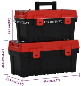2 pcs conjunto de caixas de ferramentas PP preto/vermelho