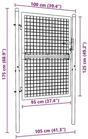 Portão de jardim em rede aço galvanizado 100x175 cm cinzento