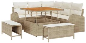 Conjunto de Sofá de Jardim 8 Peças com Almofadas Bege em Rattan Sintét
