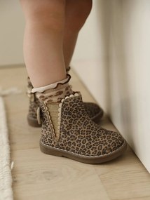 Botas em pele, com elástico, para bebé menina bege estampado