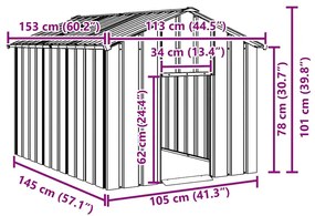 Casota para cães com telhado 113x153x101 cm aço galvanizado