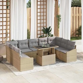 vidaXL Conjunto de Sofá de Jardim de 10 Peças com Almofadas Bege Rattan PE