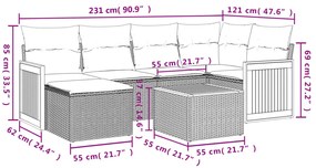 7 pcs conjunto de sofás p/ jardim c/ almofadões vime PE preto