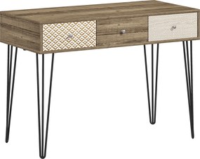 HOMCOM Secretária Estilo Boémio Mesa Secretária com 3 Gavetas e Pés de Ferro para Escritório Dormitório Tocador 105x50x75 cm Madeira | Aosom Portugal