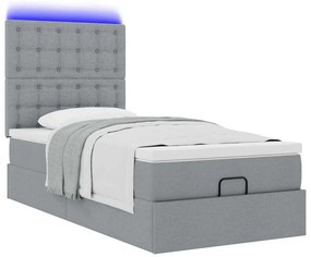Cama Otomana com colchão &amp; LEDs 90x200 cm tecido cinzento claro