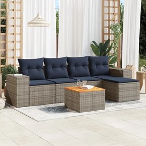 vidaXL 6 pcs conjunto sofás p/ jardim c/ almofadões vime PE cinzento