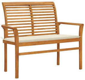 vidaXL Banco de jardim c/ almofadão creme 112 cm teca maciça