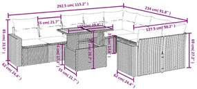 10 pcs conjunto sofás de jardim c/ almofadões vime PE cinzento