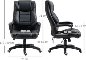 Cadeira de escritório com função de massagem, ergonómica de grande conforto, altura ajustável, encosto reclinável, revestimento sintético preto