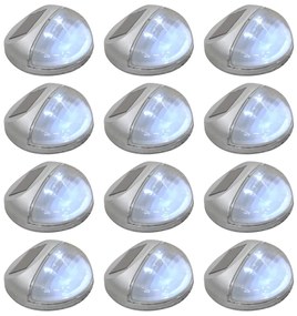 Candeeiro de parede solar LED exterior 12 pcs prateado redondo