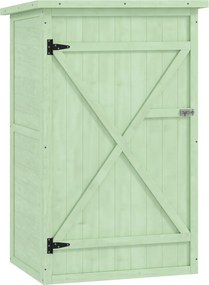 Outsunny Armário de Jardim em Madeira para Exterior com 2 Prateleiras e Telhado de Asfalto 75x56x115 cm Verde | Aosom Portugal