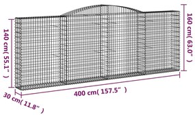 Cestos gabião arqueados 3pcs 400x30x140/160cm ferro galvanizado