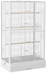 PawHut Gaiola para Pássaros 61x36,5x98 cm com Portas Poleiros Bandeja Removível e Alças para Canários Periquitos Branco