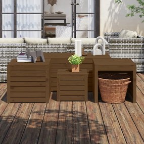 vidaXL 4 pcs conjunto de caixas de jardim pinho maciço castanho mel