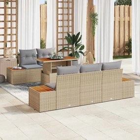 vidaXL Conjunto de Jantar de Jardim com 6 Peças e Almofadas em Rattan Sintético Beiges e Acácia.