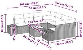 Conjunto de Sofá de 9 Peças com Almofadas Cinza Rattan Poliéster