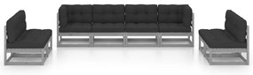 8 pcs conjunto lounge de jardim c/ almofadões pinho maciço