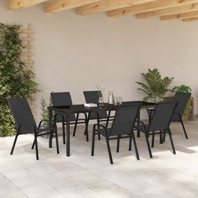 Conjunto de Jantar de Jardim de 7 Peças Preto Textilene e Aço
