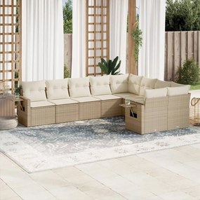 vidaXL 9 pcs conjunto de sofás p/ jardim com almofadões vime PE bege