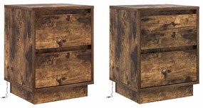 Criados-Mudos com Luzes LED 2 pcs Carvalho Defumado 39x34.5x50 cm