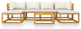 7 pcs conjunto lounge jardim c/ almofadões acácia maciça creme