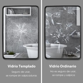 Espelho de parede para Casa de Banho, estrutura de metal, espelho retangular arredondado para banheiro, corredor, camarim, pendurado horizontal/vertical 76,5 x 56,5 cm