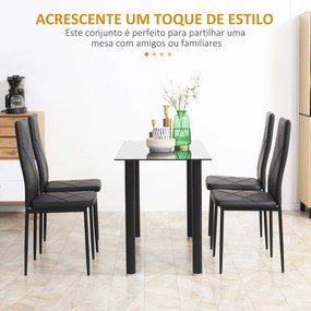 Conjunto de 4 Cadeiras de Sala de Jantar Estofadas em Couro Sintético Cadeiras de Cozinha com Encosto Alto e Pés de Aço Carga Máxima 120kg 41x50x97cm