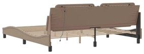 Estrutura cama c/ luzes LED 200x200 cm couro artif. cappuccino