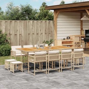 vidaXL 13 pcs conjunto de jantar p/ jardim com almofadões vime PE bege