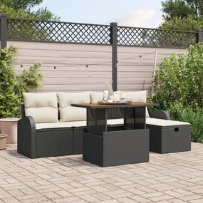 Conjunto de Sofás de Jardim de 6 Peças com Almofadas Preto Vime Sintét