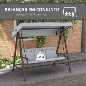 Baloiço de Jardim de 3 Lugares Baloiço de Exterior com Toldo Ajustável