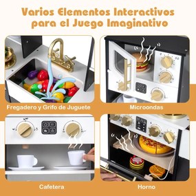 Cozinha de brincar em madeira para crianças, com luzes e sons realistas 92 x 31 x 90 cm Preto