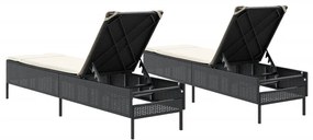 Espreguiçadeiras com almofadões 2 pcs vime PE preto