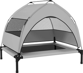 PawHut Cama para cães exterior com toldo, Cama elevada para cães de porte médio, com estrutura de aço, 76x61x70cm, Cinza claro | Aosom Portugal