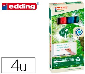 Marcador Edding 28 para Quadro Branco Ecoline 90% Reciclado Bolsa 4 Cores Sortidas Ponta Redonda 1,5-3